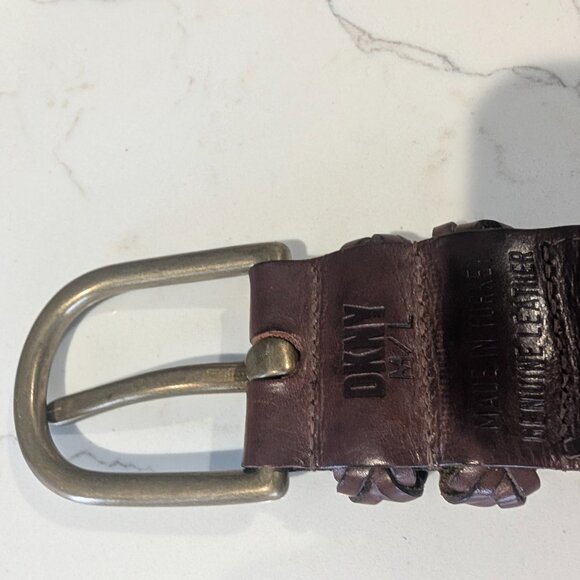 Vintage DKNY Braided Leather Belt Dark Brown Gold Buckle 38in/2in Wide - Picture 9 of 9